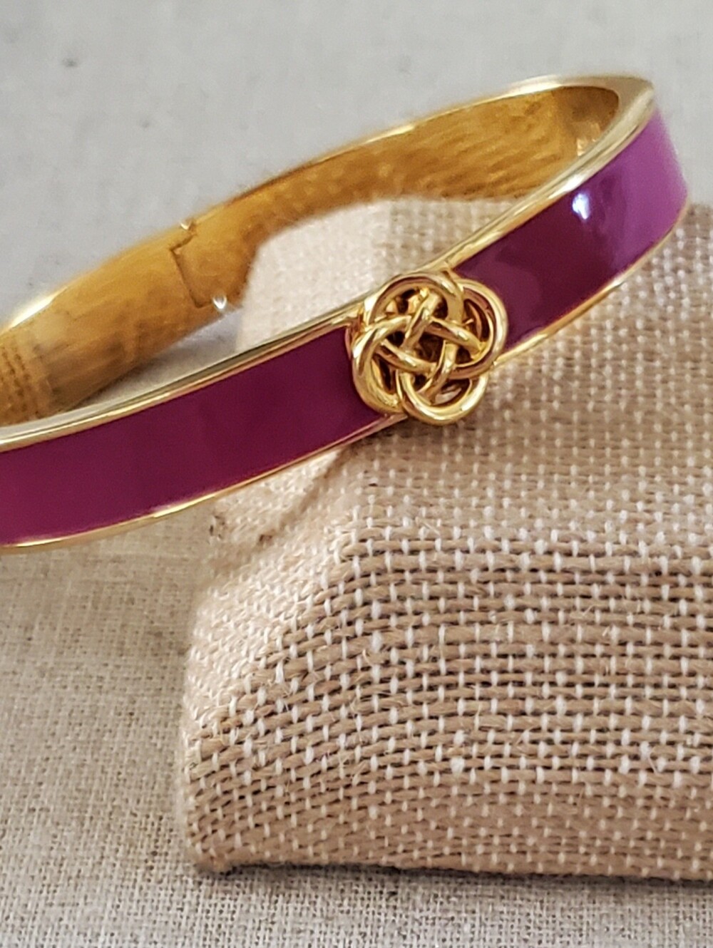 Retired Stella and Dot Lindsay Enamel Goldtone Cuff Bangle Bracelet In Magenta